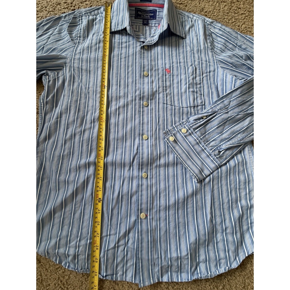 Abercrombie & Fitch Long Sleeve Button Up Shirt Blue Striped Y2K Logo XXL JBHS - Picture 4 of 9